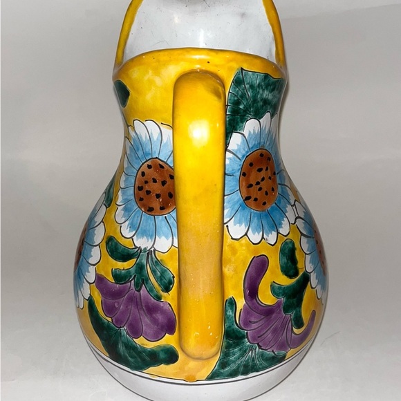 VTG Talavera Signed Castillo Sade Mexican Pottery Flowers Large 12”x9” Pitcher - Picture 4 of 5